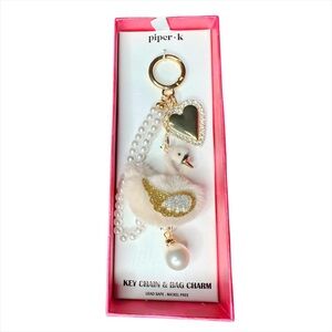 Piper K Gold and White Swan Bag Charm